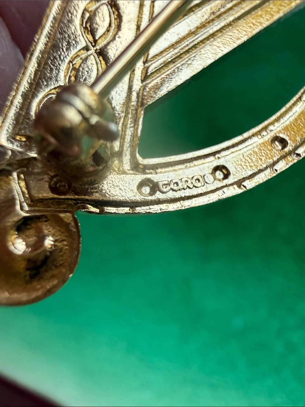 Gold Plated Green Enamel Irish Harp Brooch Pin
